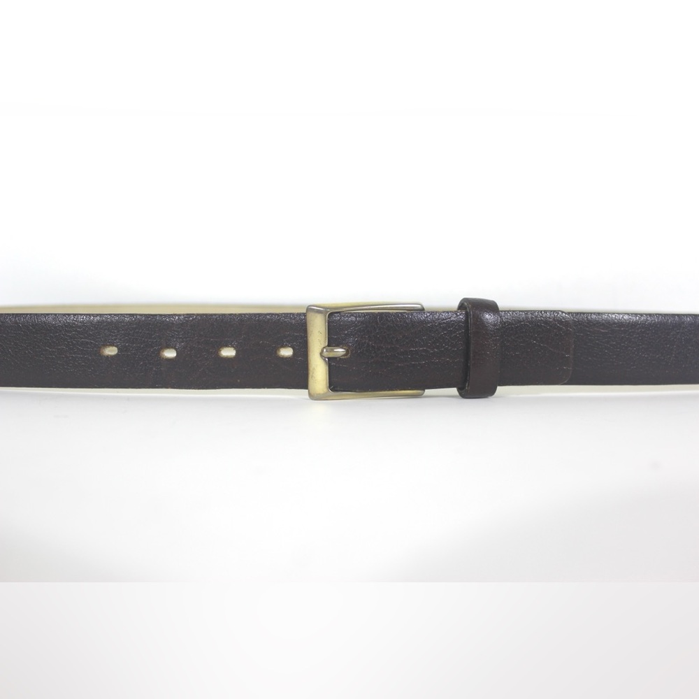 Vintage Antelope Grain Genuine Brown Leather Belt with a Gold Buckle Narrow Mens